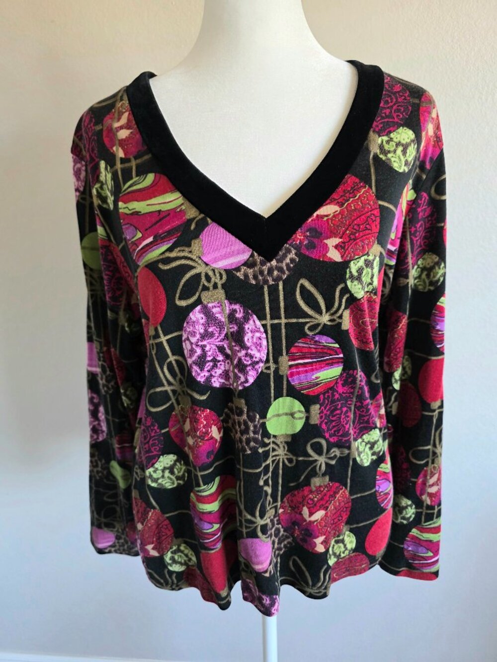Vintage Alberto Makali Top Shirt Christmas Ornaments Velvet Trim Size M Y2K